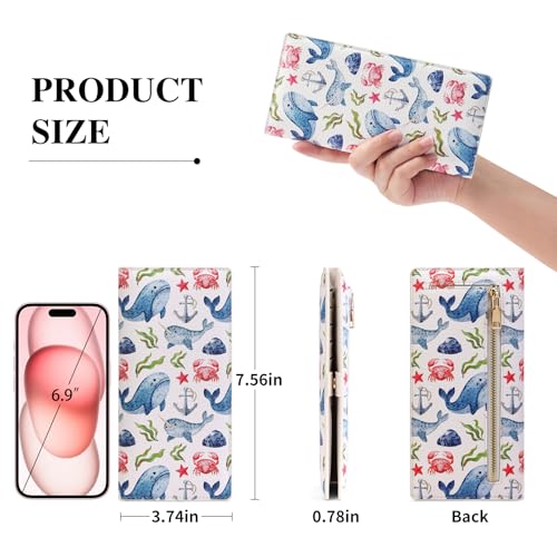 FALAN MULE Ultra Slim Thin Wallet Women RFID Blocking Leather Bifold Ladies - color: Yf-Whale White