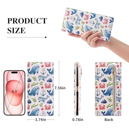 FALAN MULE Ultra Slim Thin Wallet Women RFID Blocking Leather Bifold Ladies - color: Yf-Whale White