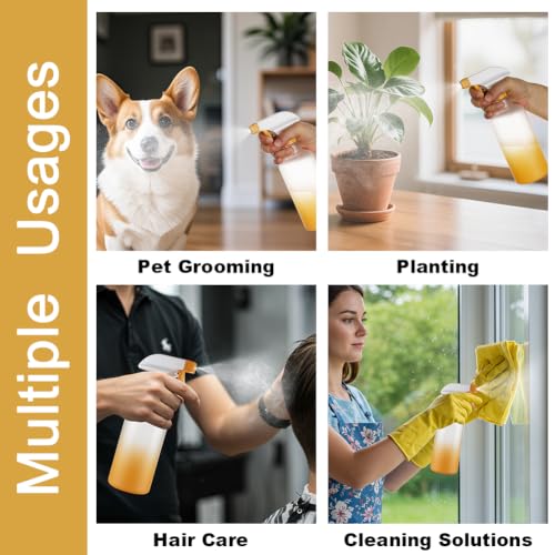 16.9oz/500ml Plastic Spray Bottles 2 Pack, Adjustable Mist Stream | Heavy Duty refillable spray containers for plant care, hair mist and household cleaning - color: Yellow