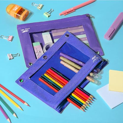 Mr. Pen- Pencil Pouch for 3 Ring Binder, 2 Pack, 10"x6.75", Smooth Zipper - color: Blue and Purple, size: 2 Pack