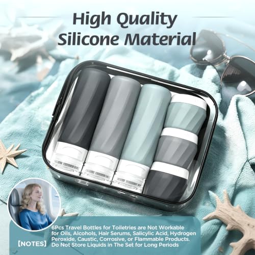 6Pcs Travel Bottles for Toiletries, Silicone Travel Size Containers Set - color: GRAY