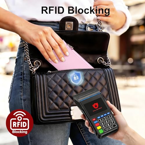 Tipmile Slim Wallet for Women, RFID Blocking Credit Card Holder - color: Blush Pink