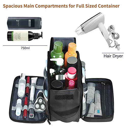 Buruis Extra Large Toiletry Bag for Men, PU Leather Travel Dopp Kit, Black - color: Black