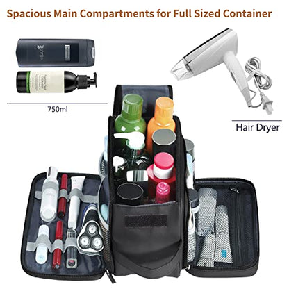 Buruis Extra Large Toiletry Bag for Men, PU Leather Travel Dopp Kit, Black - color: Black