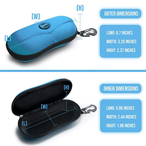 BLUPOND Sunglasses Case Semi Hard EVA Shell with Metal Hanging Hook Belt Clip Sun Glasses Storage - color: Aqua Blue