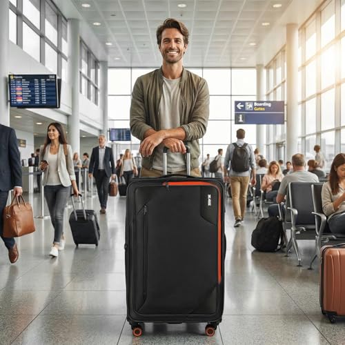 Suitcases w/Wheels 32 inch Luggage,Large Softside Suitcase - color: Black, size: Checked-Extra Large 32-Inch