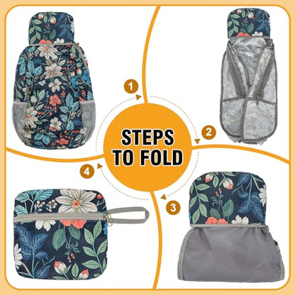 ZOMAKE Lightweight Packable Backpack 20L, Foldable Small Daypack for Hiking - color: Royal Blue, Floral Print
