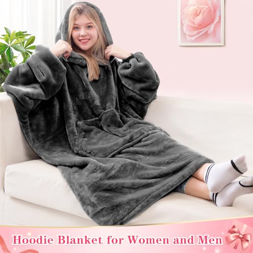 Waitu Wearable Blanket Sweatshirt Gifts for Women and Men, Warm and Cozy Giant Blanket Hoodie, Thick Flannel Blanket with Sleeves and Giant Pocket - Dark Gray - color: Dark Gray, size: Adult