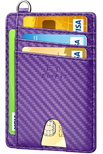 FurArt Slim Minimalist Wallet RFID Credit Card Holder for Men - color: Carbon Fiber Lilac