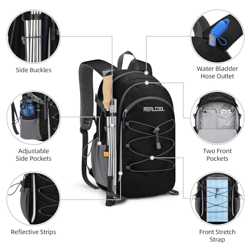 RealCool 20L Lightweight Hiking Backpack, Waterproof Daypack for Camping - color: Black, size: 20L