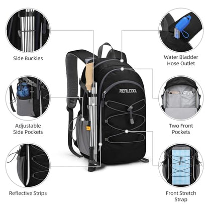 RealCool 20L Lightweight Hiking Backpack, Waterproof Daypack for Camping - color: Black, size: 20L
