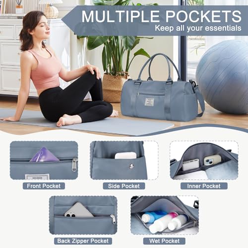 Gym Bags with Shoes Compartment Personal Item Travel Bag Blue - color: D3-Grey Blue+2Pcs Toiletry Bag