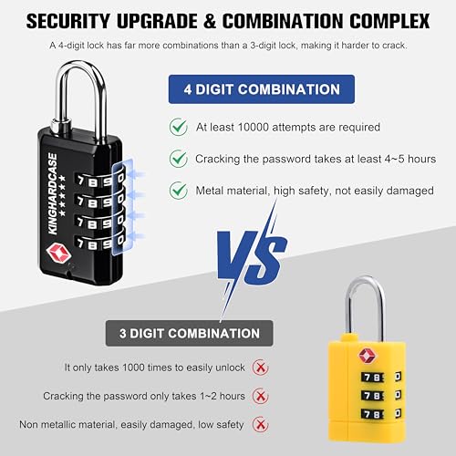Kinghardcase 2 Pack TSA Approved Gun Locks, 4 Digit Combination Locks for Gun Case, Ammo Box, Rifle Bag, Luggage, Durable Resettable Locks with Locking Hook, Zinc Alloy, Travel Security - style: 2 Short Locks