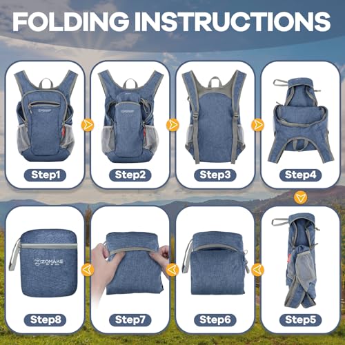 ZOMAKE Lightweight Packable Backpack, 10L Small Foldable Daypack for Hiking - color: Navy Blue, size: 10L