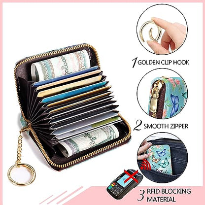 Blusabaca RFID Credit Card Holder Small Women Travel Wallet, Butterfly - color: Butterfly
