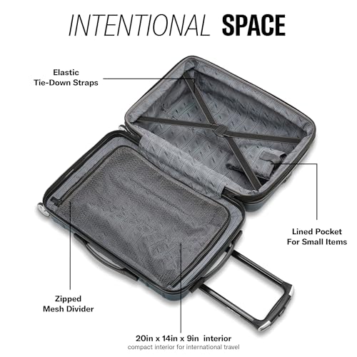 Omni 2 Airline Approved Carry-On Luggage – Stress-Free Size Meets 22x14x9" Requirements – For Fast Trips & Avoiding Baggage Fees – Dual 360° Spinner Wheels, USB Power Hub, Expands 1.5” – Purple - color: Purple, size: Carry-on Spinner