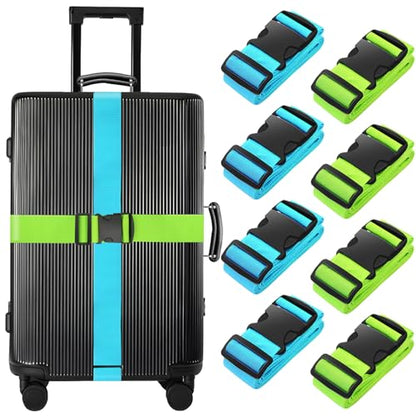 BILIONE Luggage Straps for Suitcases,79" Long Adjustable Luggage Belts - color: Blue+Green, size: 8Pcs