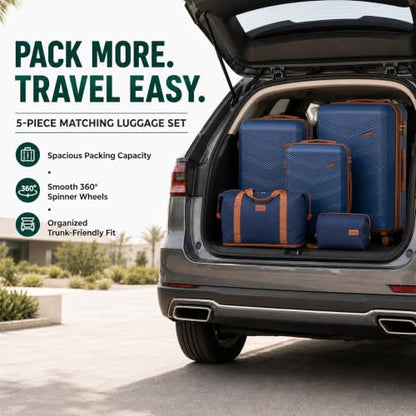 CONCEPTEN Luggage Sets 5 Piece, Expandable Hardside Suitcase with Spinner Wheels, 20/24/28 inch Travel Luggage Set, Lightweight Carry On with TSA Lock (Dark Blue) - color: Dark Blue, size: 5 Piece