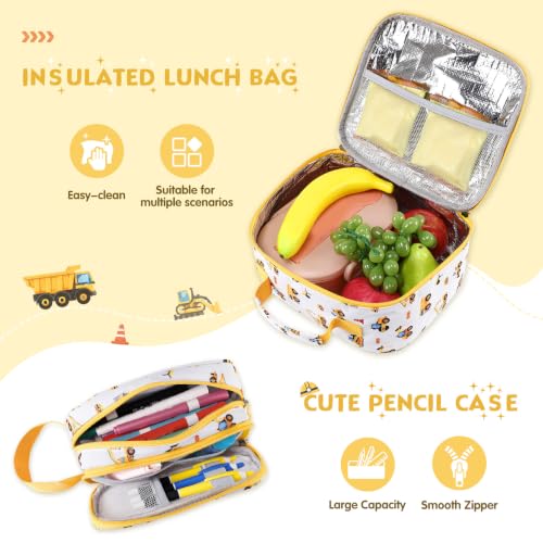 3 PCS Truck Rolling Backpack for Boys Girls with Lunch Bag - color: Grey Truck