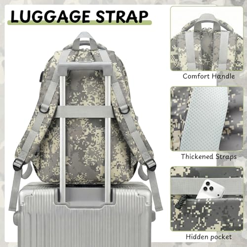 School Backpack for Boys - 5pcs Camo Boys Backpack with Lunch Box Set for Kids Teens Elementary Middle High School,18″ Large Capacity Students Bookbag - color: Gray-backpack Set