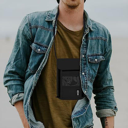 Travel Neck Wallet with RFID Blocking - color: PVC Black