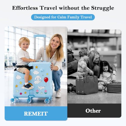 Ride on Suitcase for Kids, Hard Shell Kids Luggage with Belt, Foldable Pedal & Front Grab Handles, Hidden Cup Holder, TSA Lock, 6 Spinner Wheels, Kids Carry on Suitcase for Travel, Blue - color: Blue