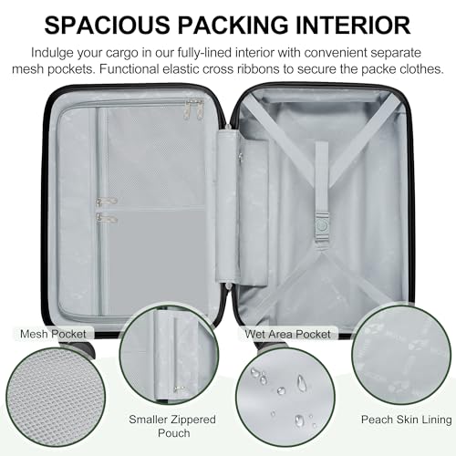 MGB 24 inch Luggage with Spinner Wheels TSA Travel Suitcase, Dark Green - color: Dark Green, size: Checked 24 Inch