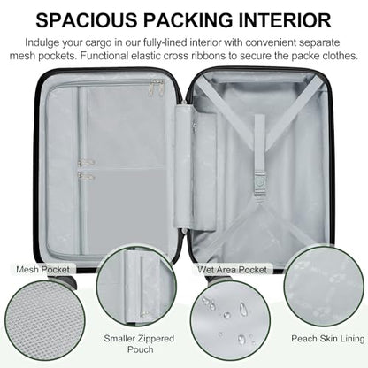 MGB 24 inch Luggage with Spinner Wheels TSA Travel Suitcase, Dark Green - color: Dark Green, size: Checked 24 Inch