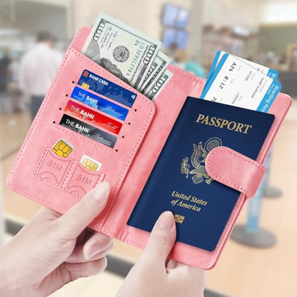 Passport Holder for Travel Essentials Wallet Cover Case Women Men Gift - color: D-Pink