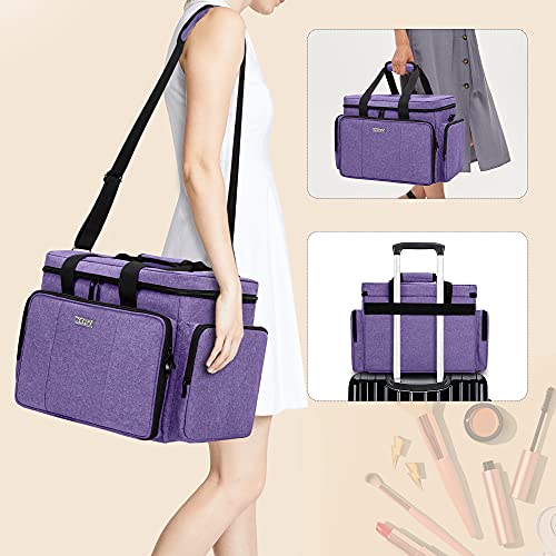 BAFASO Large Makeup Bag Cosmetic Bag with Removable Dividers, Purple - color: Purple