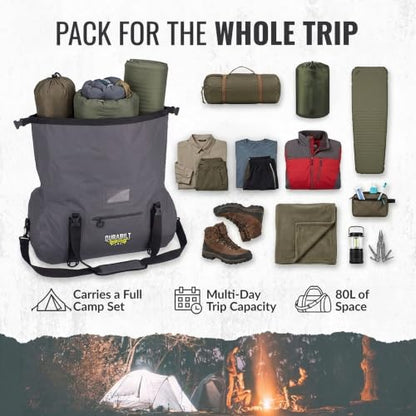 80L Grey Waterproof Duffel Bag, Tactical Roll Top Dry Bag - color: Gray