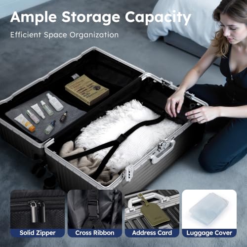 ALPHA CAMP Trunk Luggage 24 Inch with Aluminum Frame Zipperless Suitcase - color: Black, size: 24 Inch