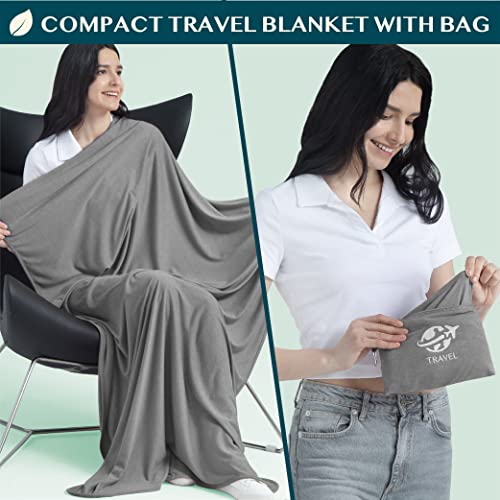 PAVILIA Travel Blanket Airplane Compact Pillow with Bag for Flights, Gray - color: Gray