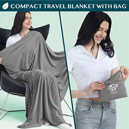 PAVILIA Travel Blanket Airplane Compact Pillow with Bag for Flights, Gray - color: Gray