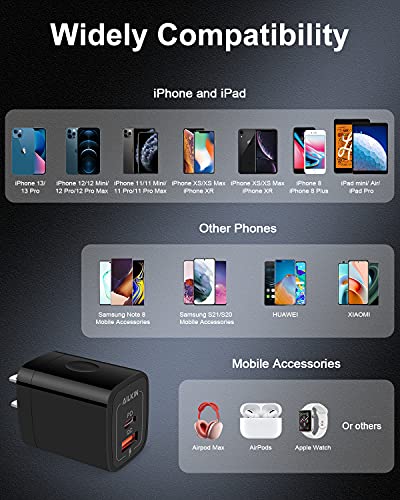 3Pack USB C Charger, Dual Port USB-C Wall Plug USB Charger 20W PD & QC3.0 - color: Black