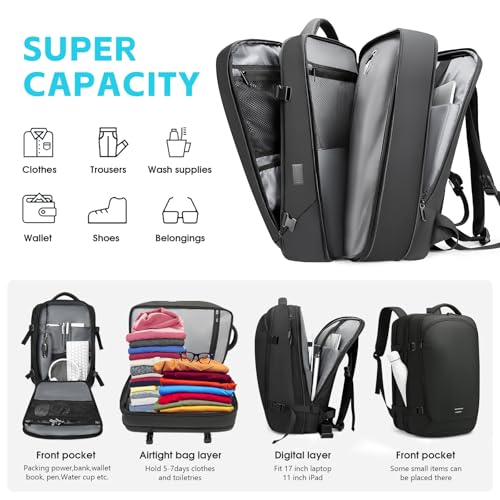 TANGCOLR Vacuum Travel Backpack with Pump for Men Women, 42L Expandable Vacpack Laptop Backpack Flight Approved with Vacuum Compression System - color: Black-a42l