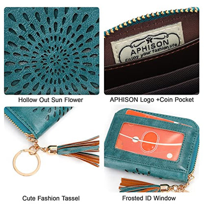 APHISON RFID Credit Card Holder Zipper Card Case Keychain Small Wallet for Women 1927 PEACOCK-BLUE - color: 0-PEACOCK-BLUE(single zip)