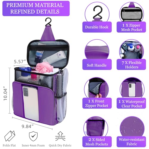 Dorm Room Essentials for College Students Girls Boys Guys, Shower Caddy - color: Purple
