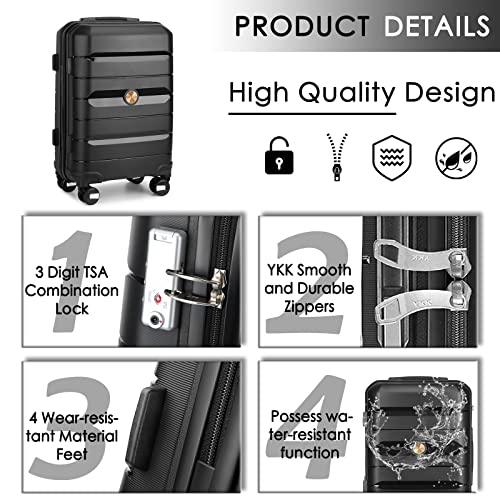 Somago 20 Inch Carry On Luggage Sets Hardside Suitcase with Double Spinner Wheels and TSA Lock YKK Zipper (Classic Black,14/20) - color: Classic Black, size: 2-Piece Set (14-Inch/20-Inch)