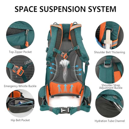 Hiking Backpack for Women Men,30+5L Waterproof Camping Backpacking Backpack - color: Green