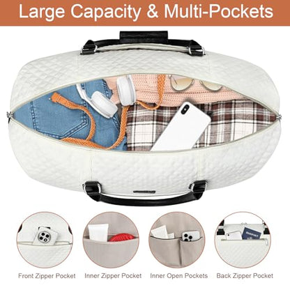 ITIEZY Weekender Bag for Women 21.5" Travel Duffel Large Carry On Bag 3PCS - color: 6-Off White