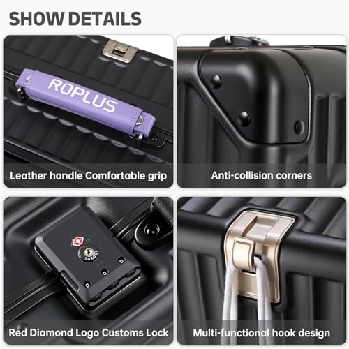 ROPLUS Aluminium Frame Checked-Luggage with Smooth Jelly Wheels, Hardside Zipperless Rolling Suitcase with TSA Lock (BlackPurple, 24-Inch) - color: Black& Purple, size: 24 inch