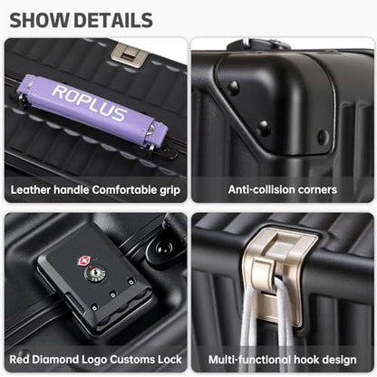 ROPLUS Aluminium Frame Checked-Luggage with Smooth Jelly Wheels, Hardside Zipperless Rolling Suitcase with TSA Lock (BlackPurple, 24-Inch) - color: Black& Purple, size: 24 inch
