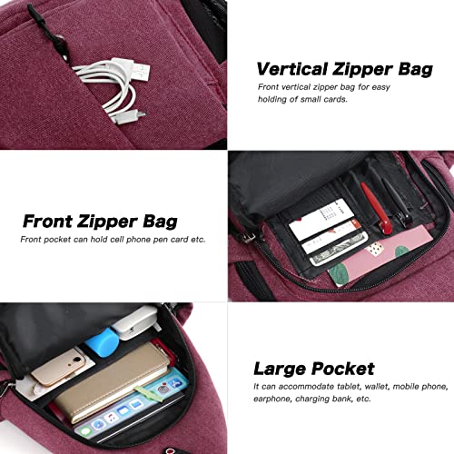 MOSISO Crossbody Sling Bag for Women, Shoulder Backpack, Hiking Daypack Bag - color: Wine Red