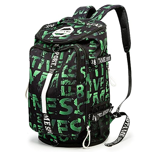 Gym Duffle Bag Backpack,4‑Way Waterproof with Shoe Compartment Travel Hiking Laptop - color: Green