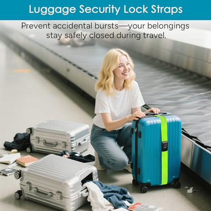 Travel Inspira Heavy Duty Luggage Straps with TSA Lock - color: Fluorescent Green