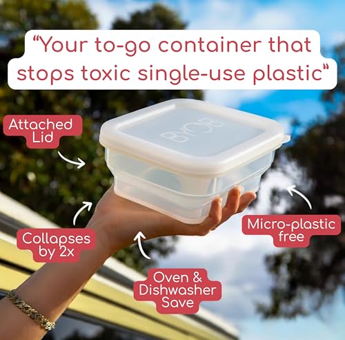 BYOB Collapsible Silicone Food Containers with Attached Lids – Reusable To-Go & Leftover Containers, Platinum Silicone, Leak-Resistant – 4 Pack (White) - color: White 4-Pack
