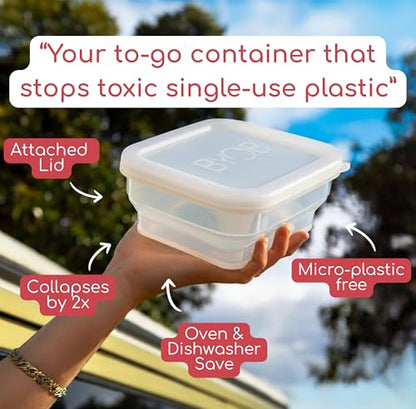 BYOB Collapsible Silicone Food Containers with Attached Lids – Reusable To-Go & Leftover Containers, Platinum Silicone, Leak-Resistant – 4 Pack (White) - color: White 4-Pack