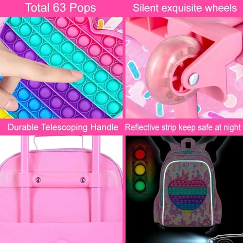 CCJPX 5PCS Kids Luggage Set for Girls, Carry-on Suitcase 18" Heart Pink - color: Ice cream pink 5pcs