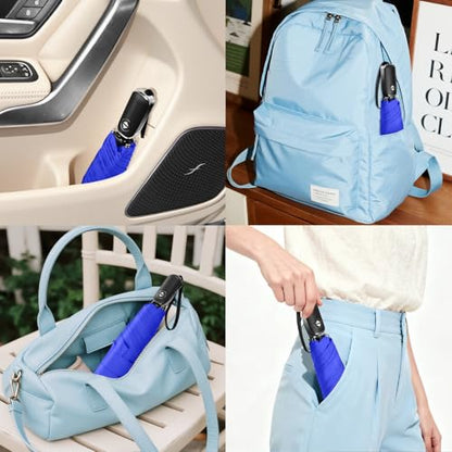 Mini Flat Umbrella Automatic Compact Travel Rain Pocket Purse 42/46 Inch - color: Navy Blue, size: 46inch